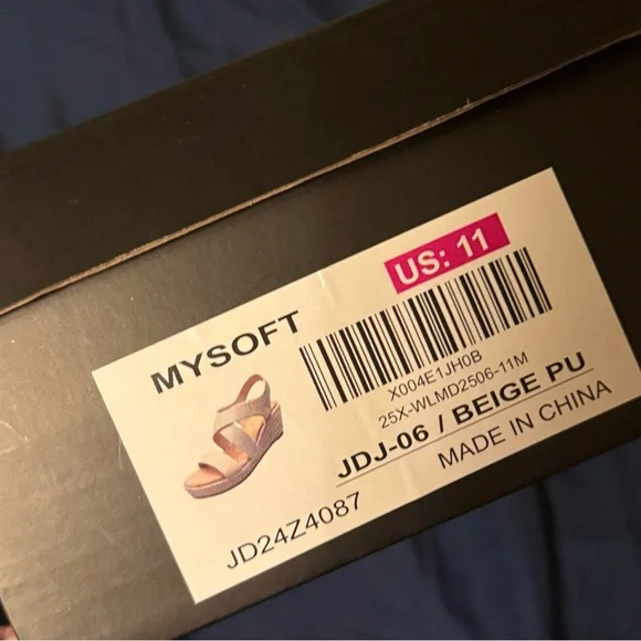 NWT MySoft Beige Cream Brown Feminine Elastic Strap Wedge Sandals – Size 11 - Picture 5 of 6